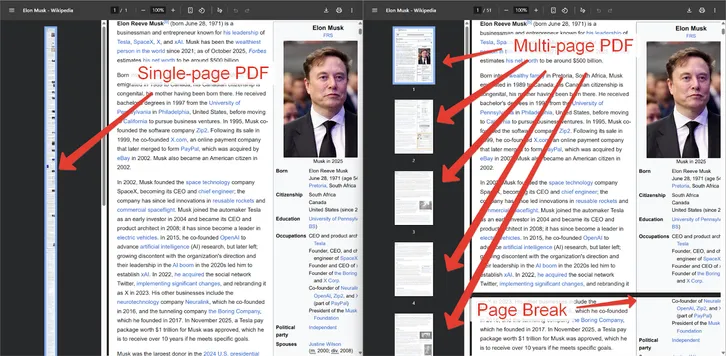 Single-page PDF vs Multi-page PDF